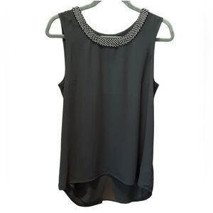 DR2 Black Sleeveless Blouse with Embellished Neckline